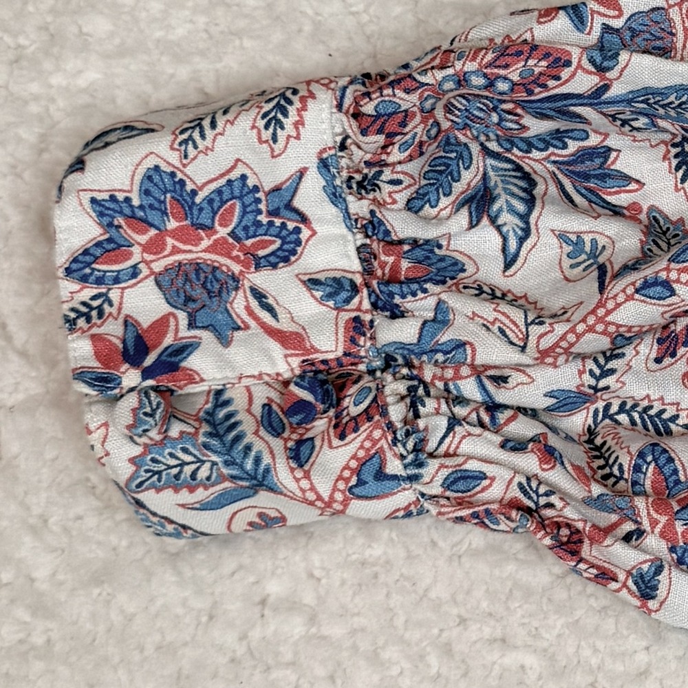 J.McLaughlin Nylee Dress Womens Medium Linen Blue Pink Floral Shift Split Neck - Picture 7 of 10